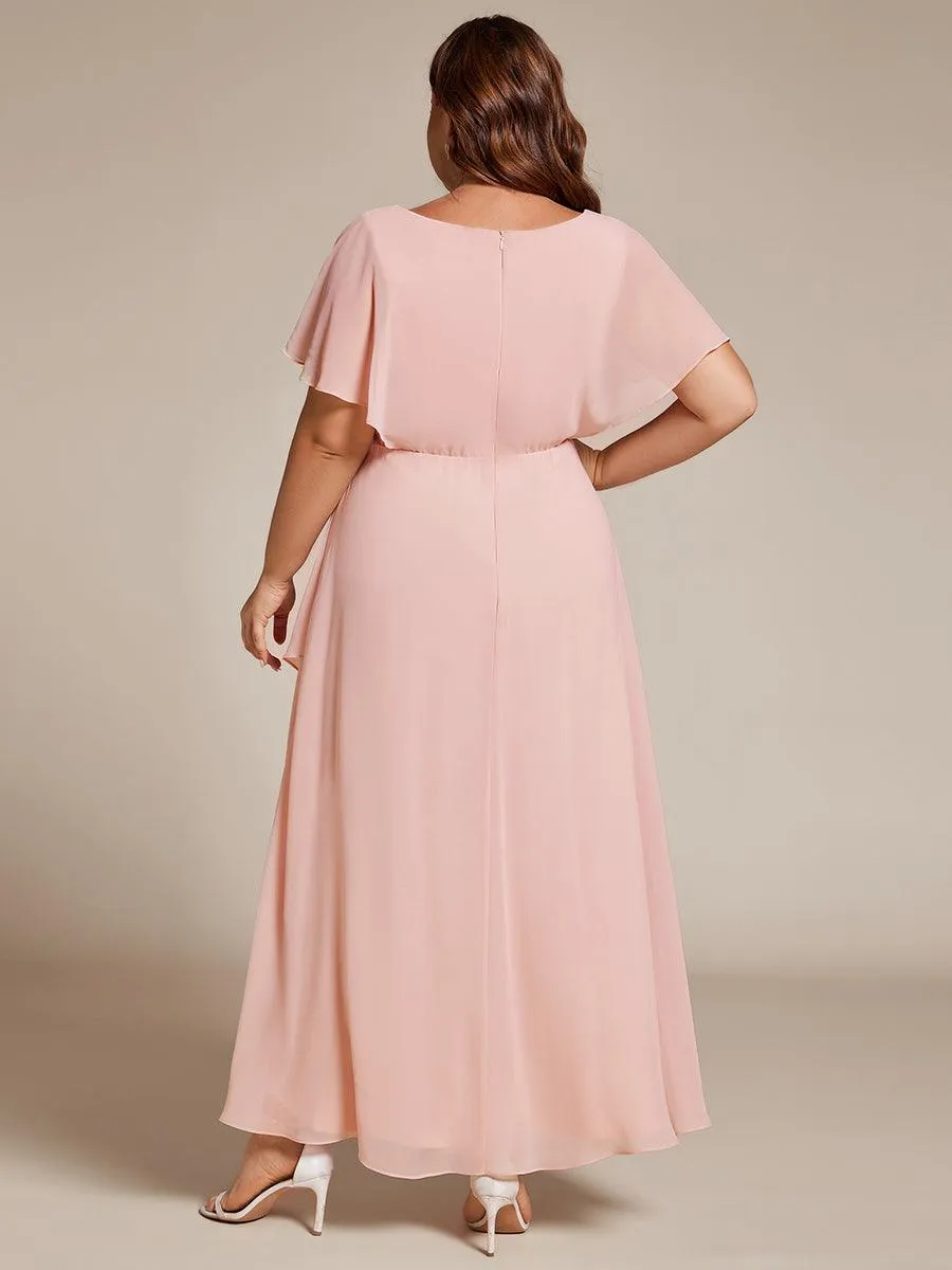 Robe Formelle élégante à Manches Courtes Et Taille Trapèze Avec Ourlet En Feuille De Lotus