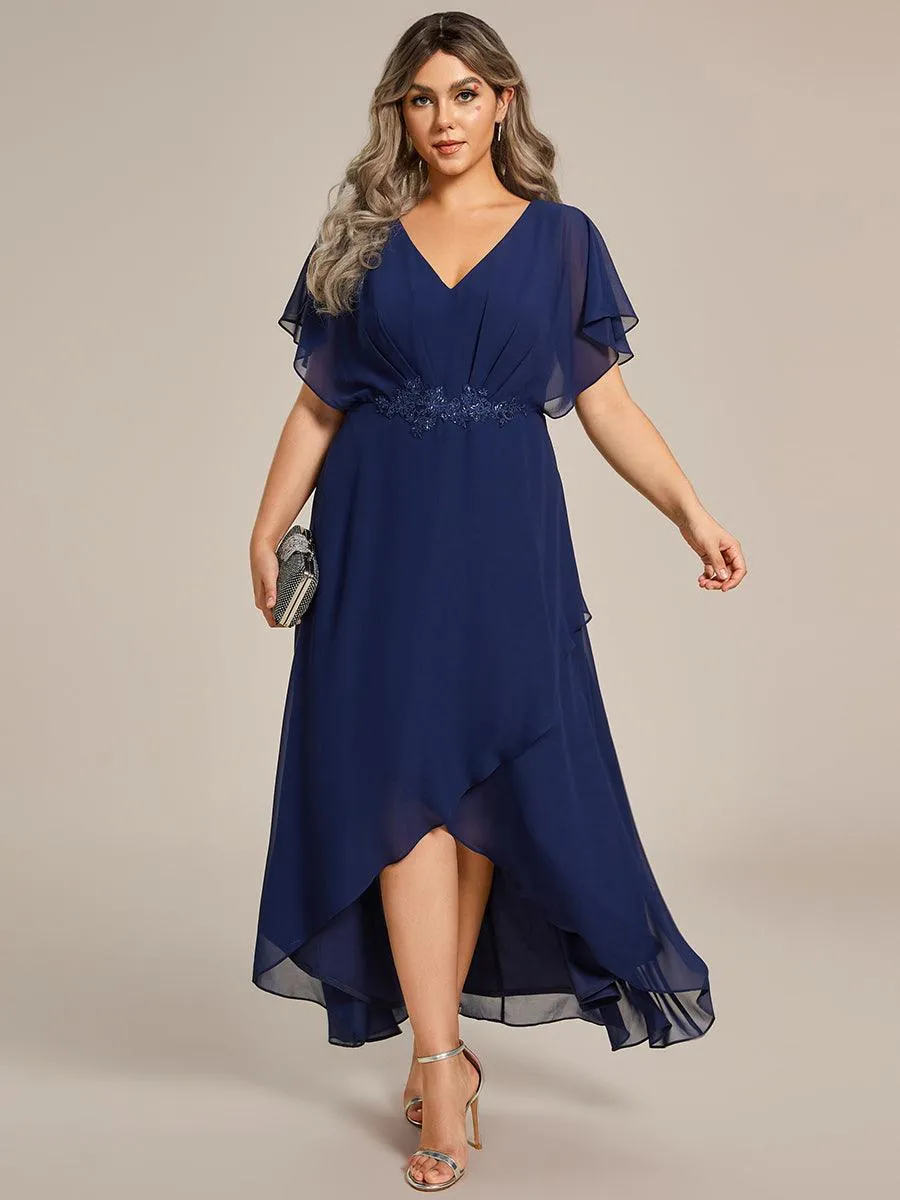 Robe Formelle élégante à Manches Courtes Et Taille Trapèze Avec Ourlet En Feuille De Lotus