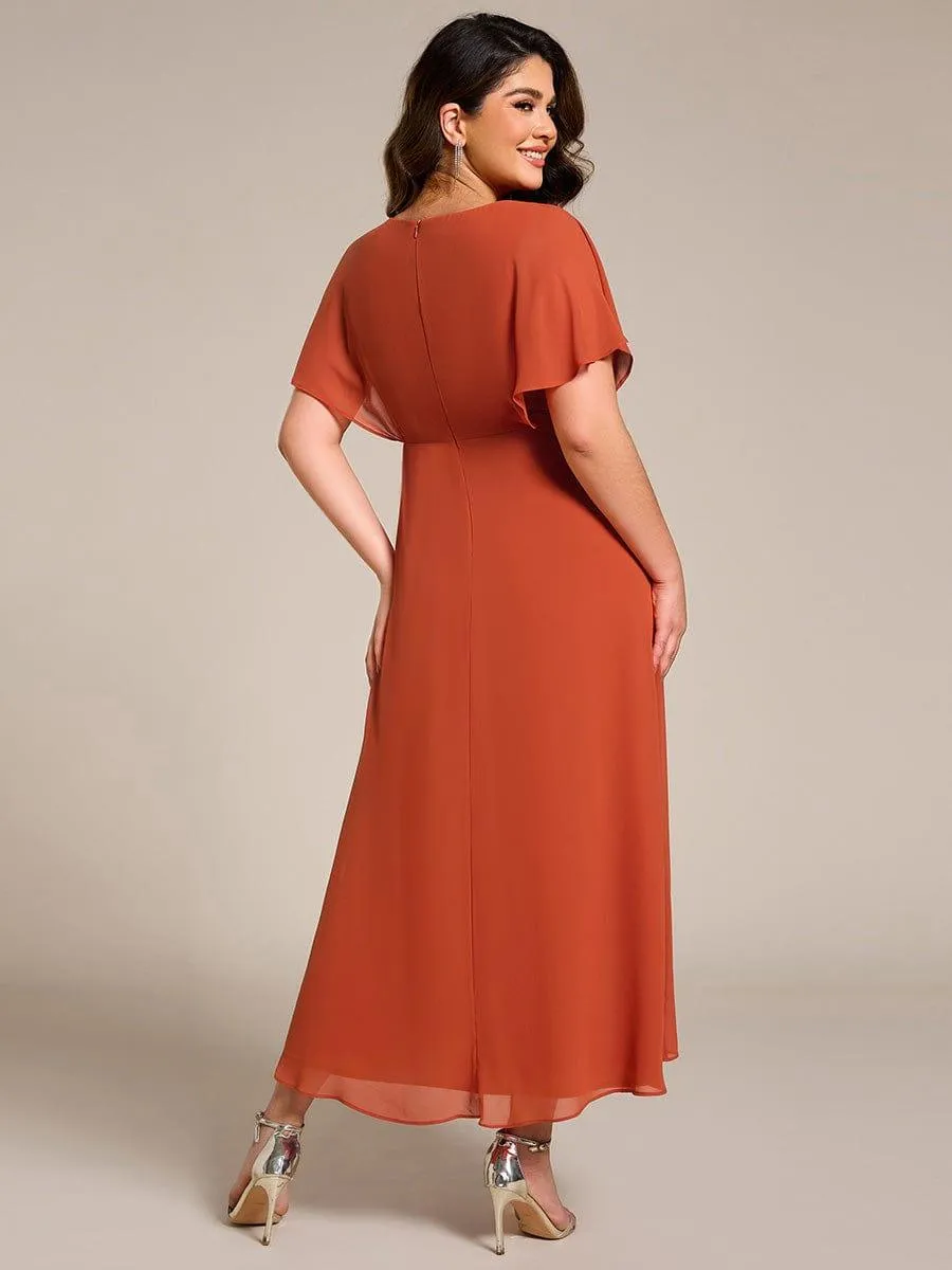 Robe Formelle élégante à Manches Courtes Et Taille Trapèze Avec Ourlet En Feuille De Lotus