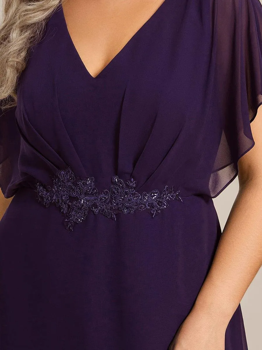 Robe Formelle élégante à Manches Courtes Et Taille Trapèze Avec Ourlet En Feuille De Lotus