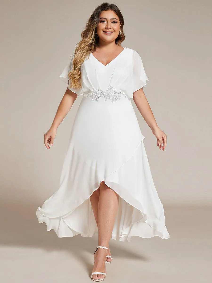 Robe Formelle élégante à Manches Courtes Et Taille Trapèze Avec Ourlet En Feuille De Lotus