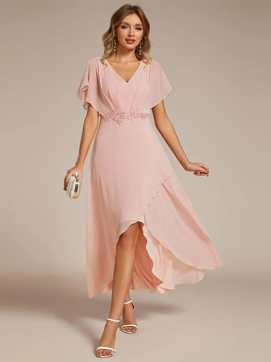 Robe Formelle élégante à Manches Courtes Et Taille Trapèze Avec Ourlet En Feuille De Lotus