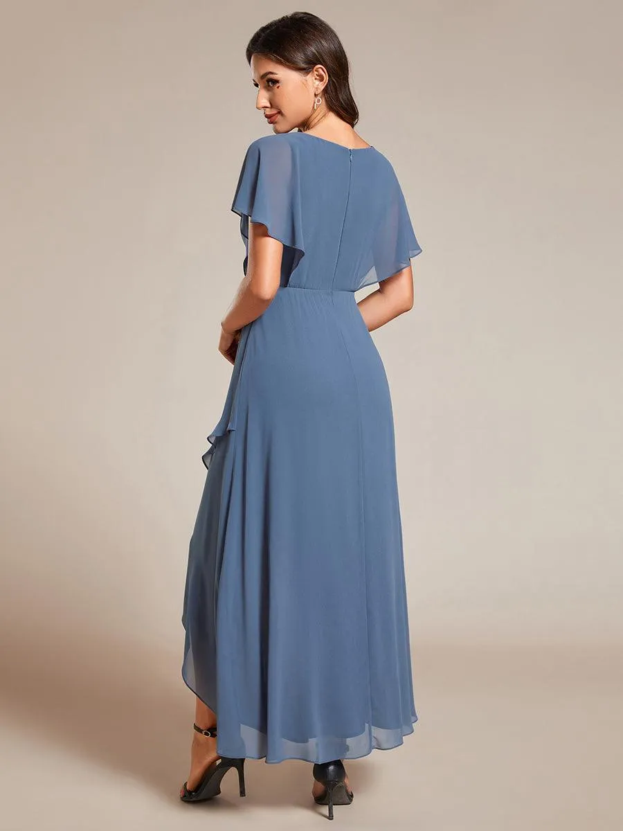 Robe Formelle élégante à Manches Courtes Et Taille Trapèze Avec Ourlet En Feuille De Lotus