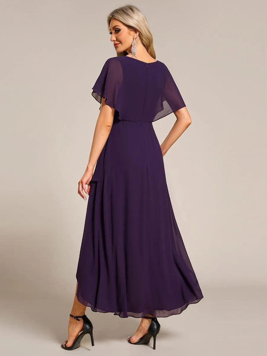 Robe Formelle élégante à Manches Courtes Et Taille Trapèze Avec Ourlet En Feuille De Lotus