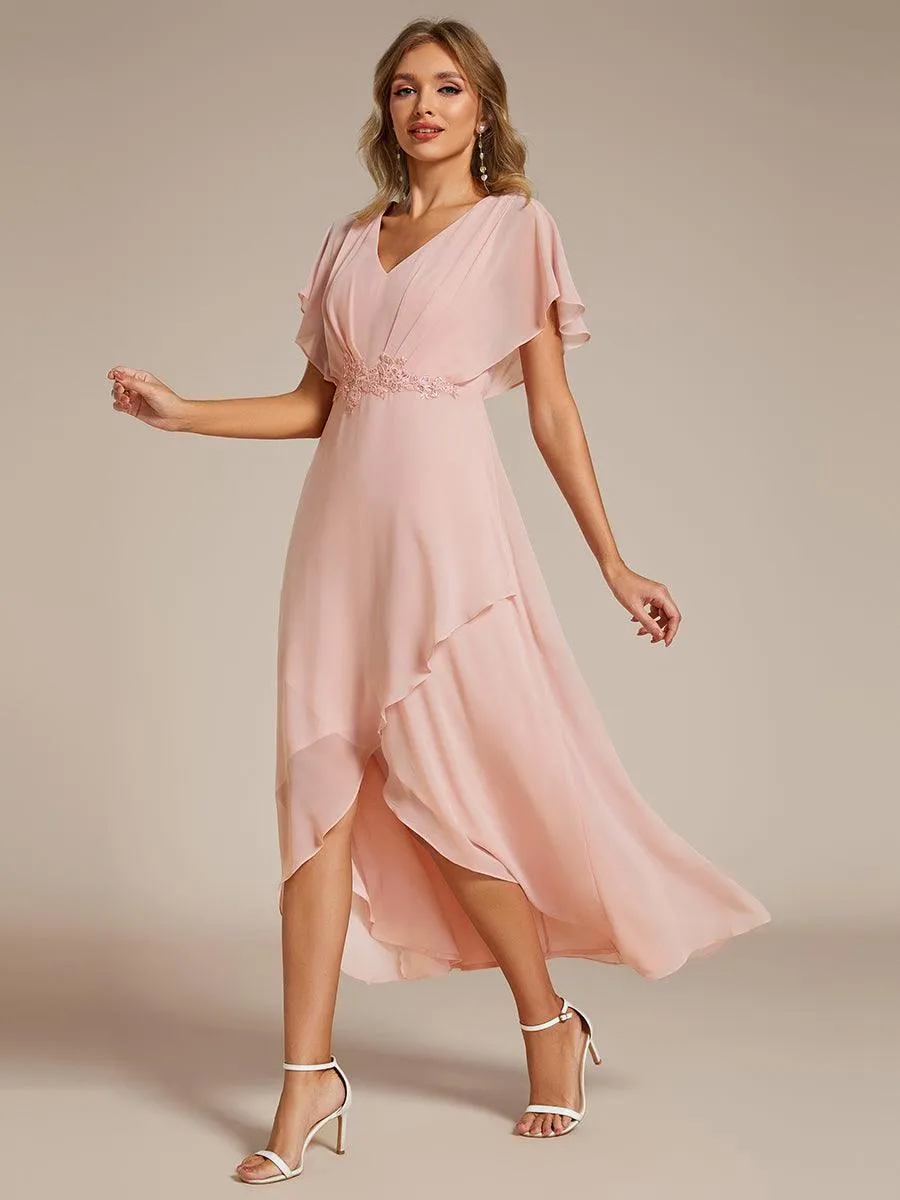 Robe Formelle élégante à Manches Courtes Et Taille Trapèze Avec Ourlet En Feuille De Lotus