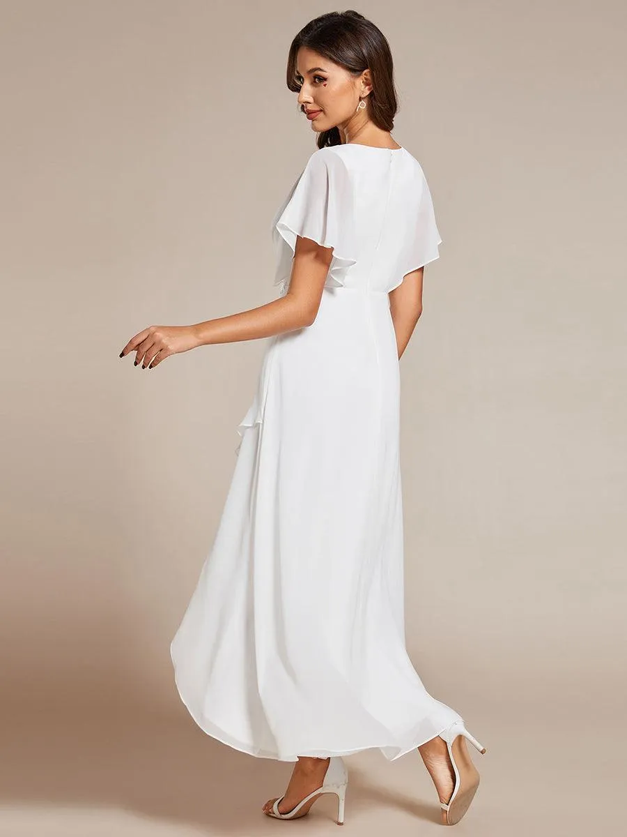 Robe Formelle élégante à Manches Courtes Et Taille Trapèze Avec Ourlet En Feuille De Lotus