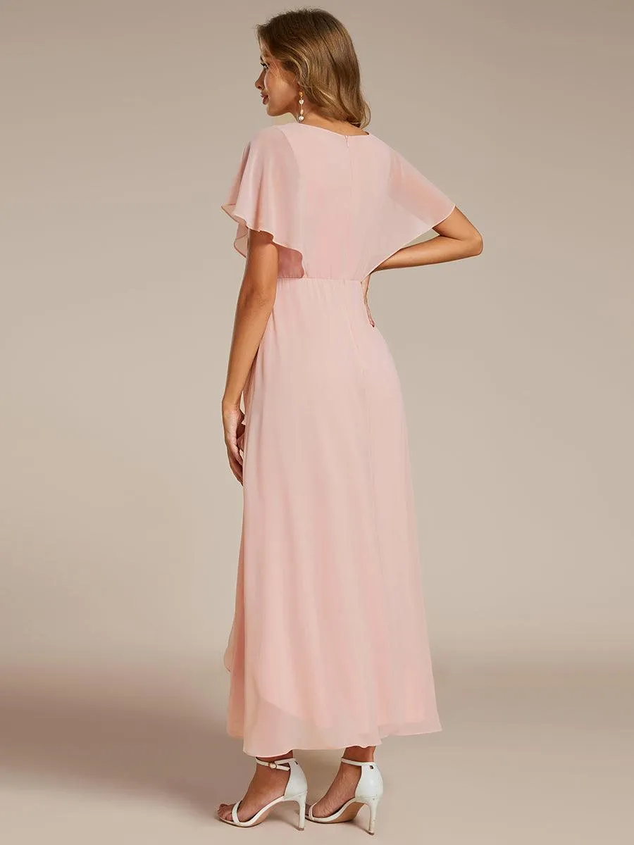 Robe Formelle élégante à Manches Courtes Et Taille Trapèze Avec Ourlet En Feuille De Lotus
