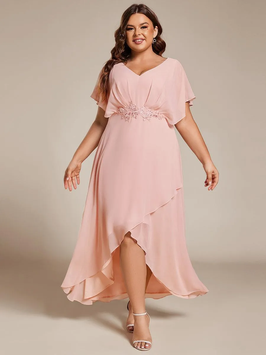 Robe Formelle élégante à Manches Courtes Et Taille Trapèze Avec Ourlet En Feuille De Lotus