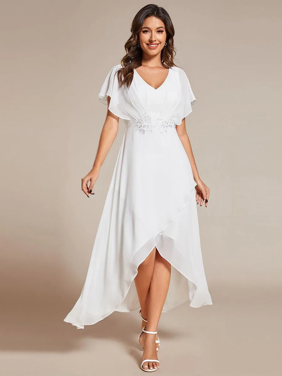 Robe Formelle élégante à Manches Courtes Et Taille Trapèze Avec Ourlet En Feuille De Lotus