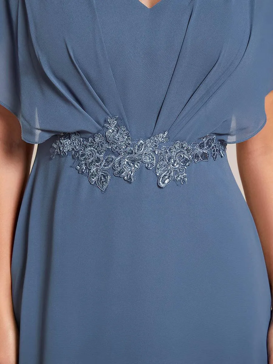 Robe Formelle élégante à Manches Courtes Et Taille Trapèze Avec Ourlet En Feuille De Lotus