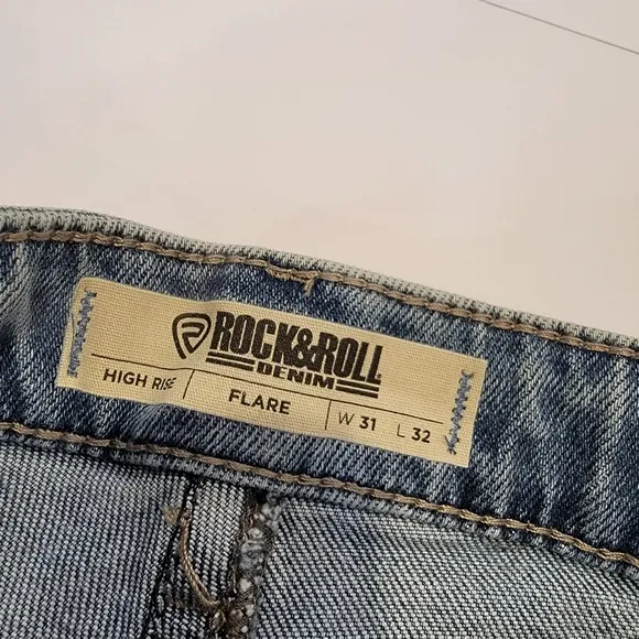 Rock &amp; Roll Denim Blue Star High-Rise Flare Jeans Size 31x32 NWT!