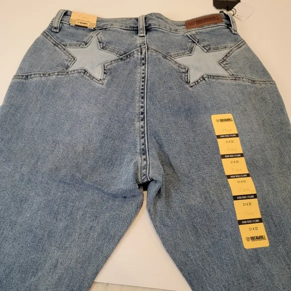 Rock &amp; Roll Denim Blue Star High-Rise Flare Jeans Size 31x32 NWT!