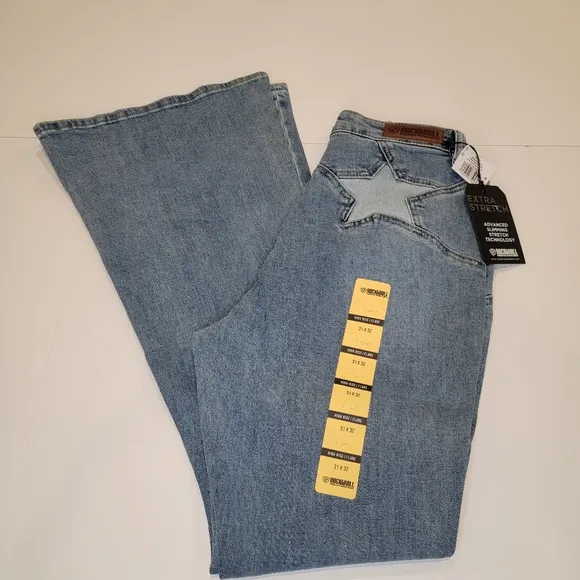 Rock &amp; Roll Denim Blue Star High-Rise Flare Jeans Size 31x32 NWT!