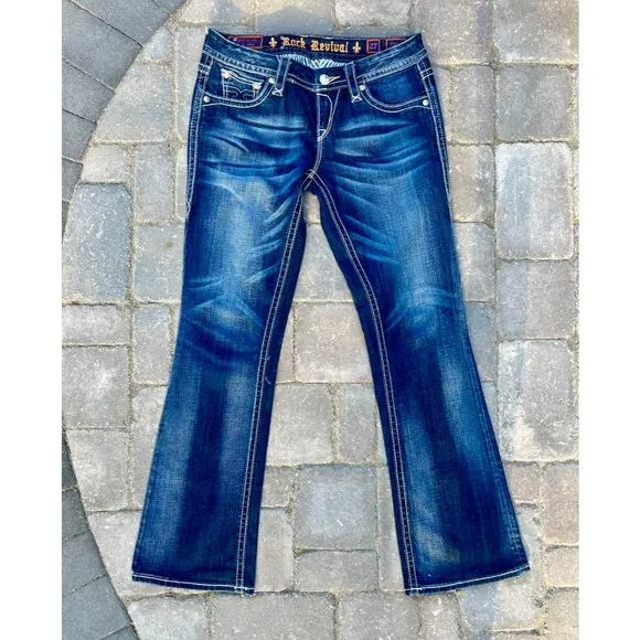 Rock Revival low rise dark bootcut jeans size 27x31.5&quot;