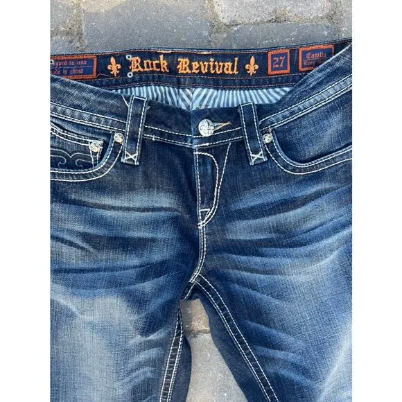 Rock Revival low rise dark bootcut jeans size 27x31.5&quot;