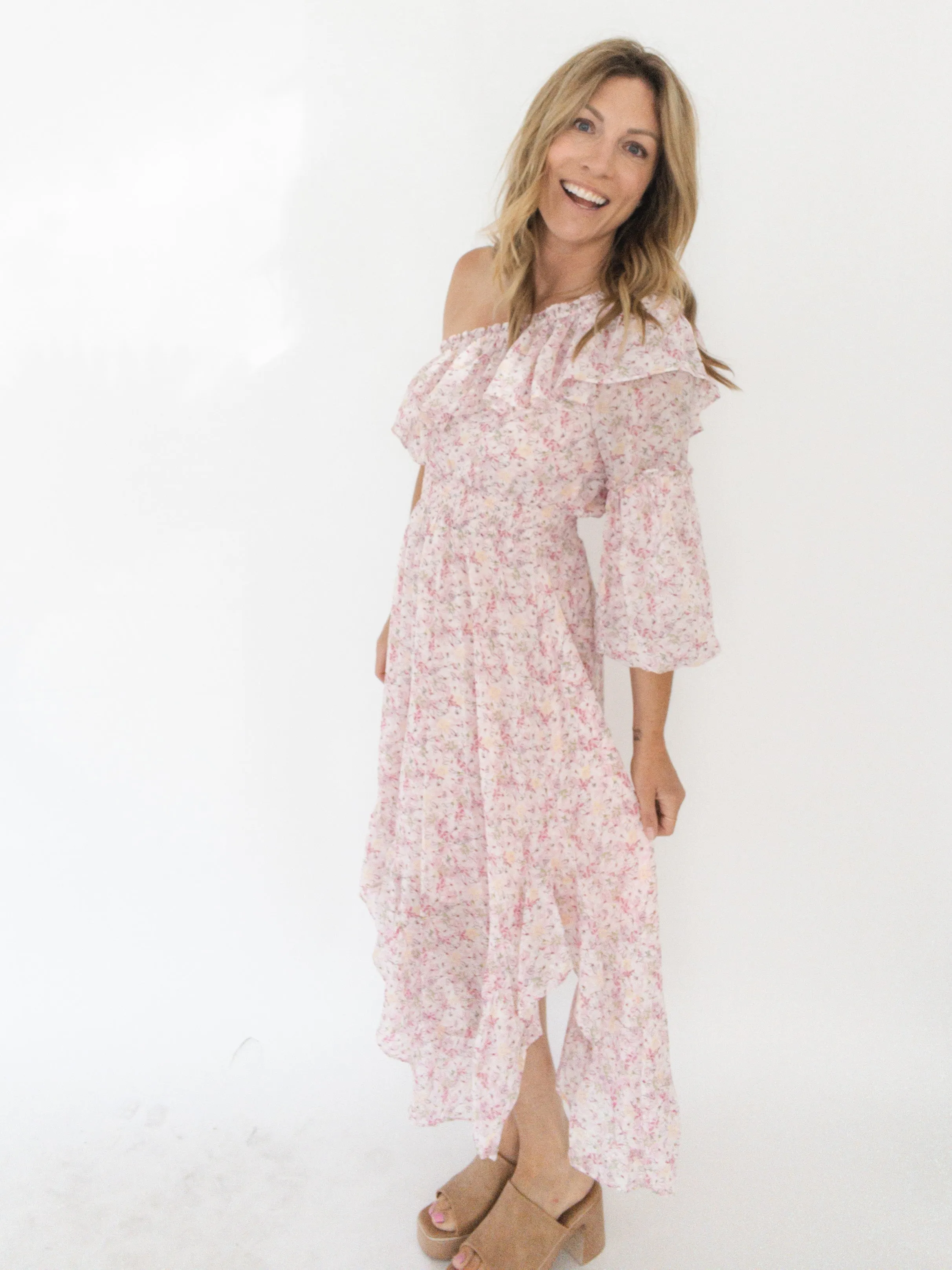 Rose Covered Lenses Midi Dress