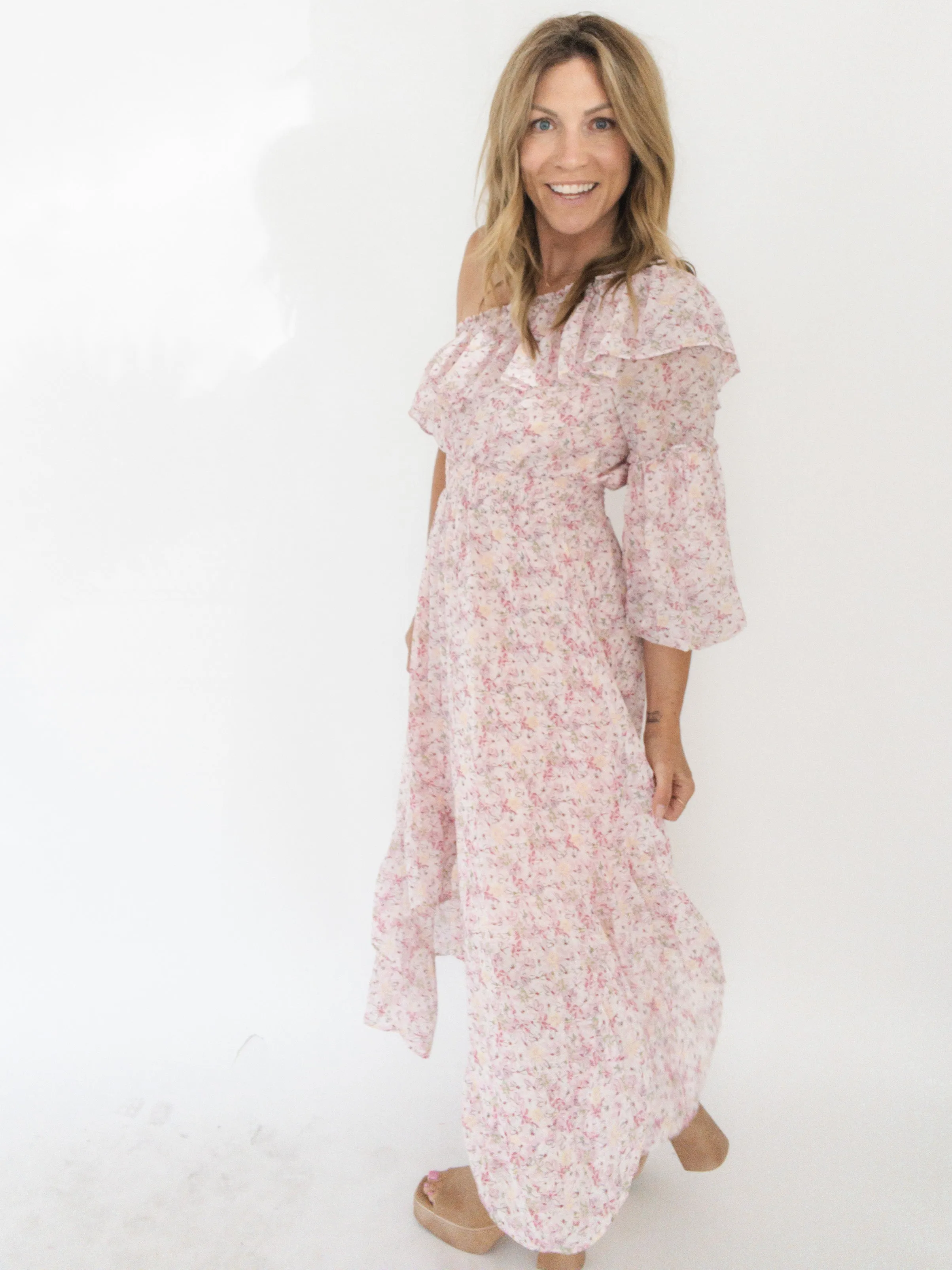 Rose Covered Lenses Midi Dress