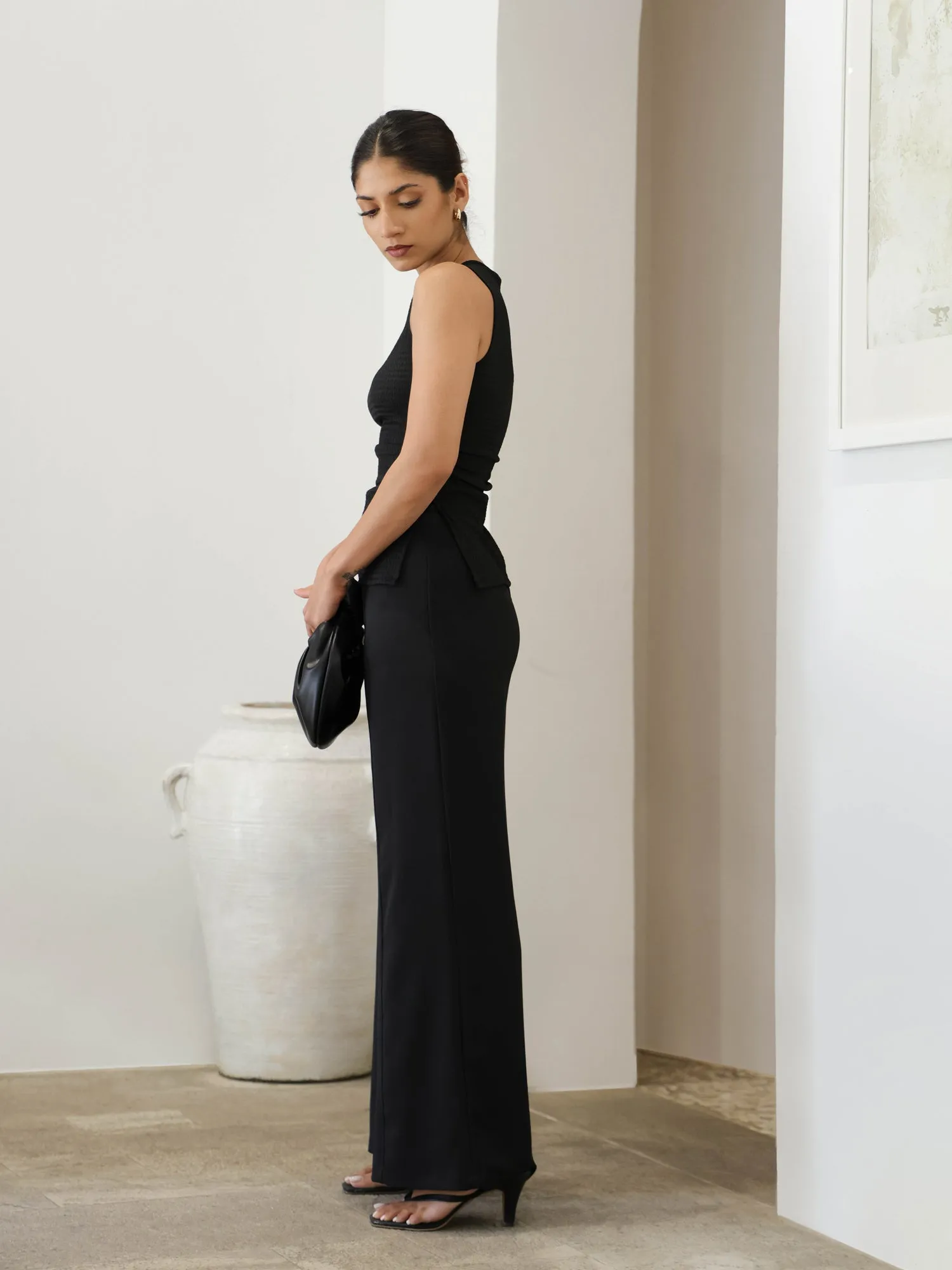 Seam Detailed High Waist Wide Leg Pant
