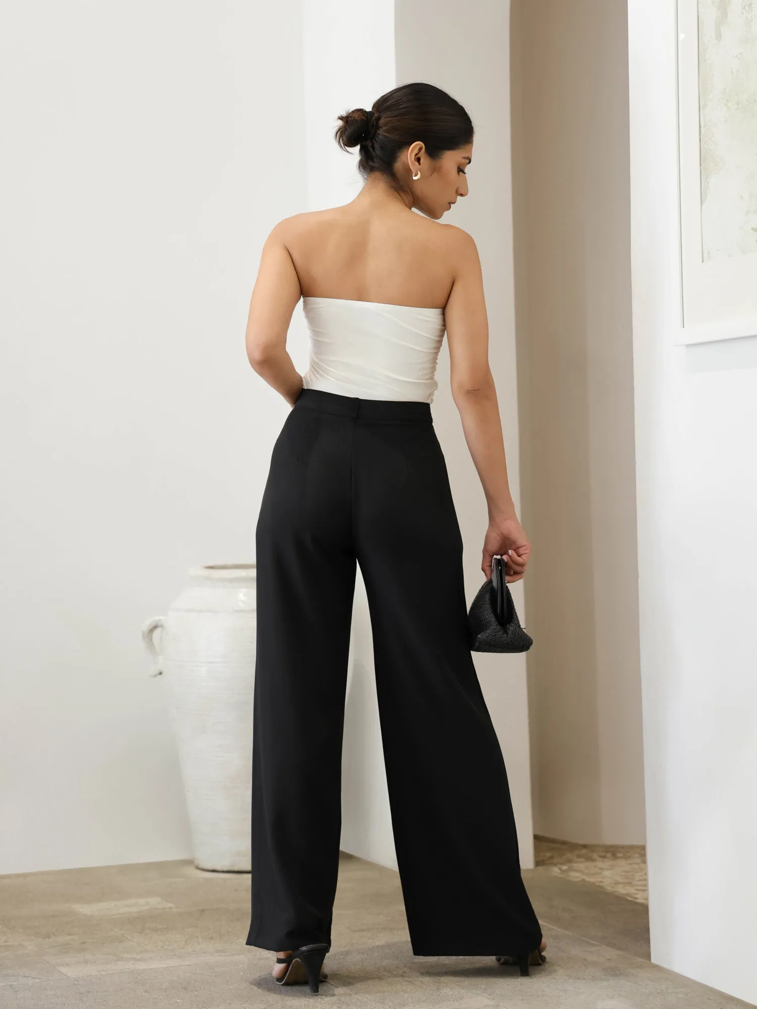Seam Detailed High Waist Wide Leg Pant