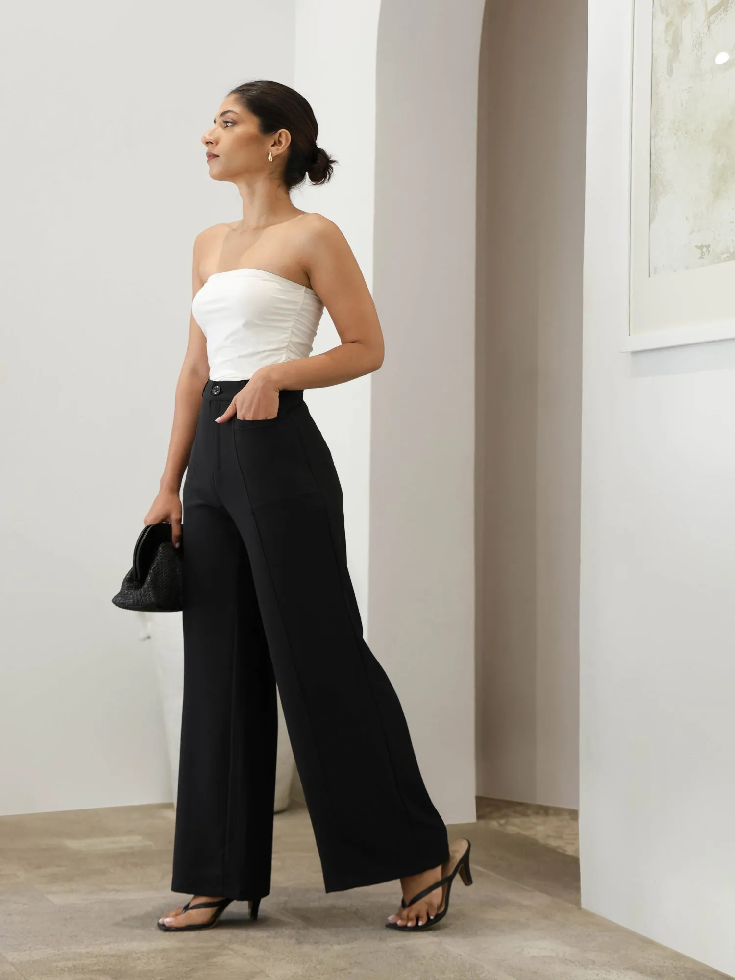 Seam Detailed High Waist Wide Leg Pant