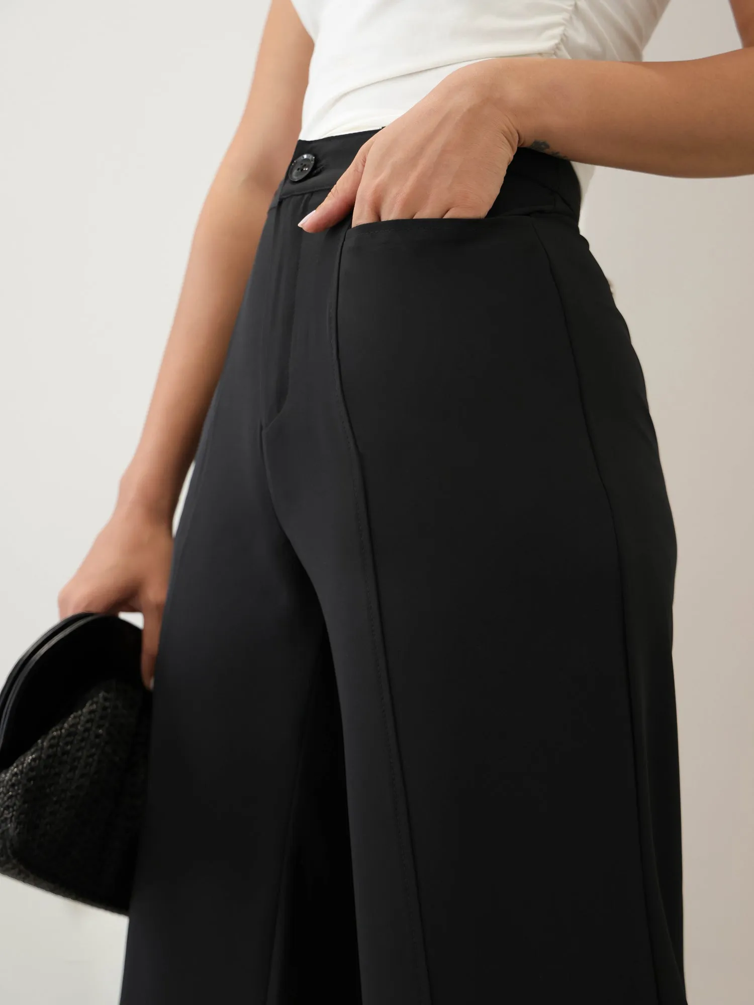 Seam Detailed High Waist Wide Leg Pant