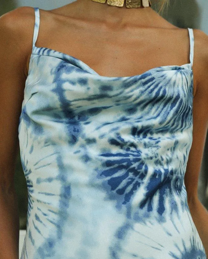 Seaside Tie-dye Strap Dress - Blue