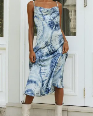 Seaside Tie-dye Strap Dress - Blue