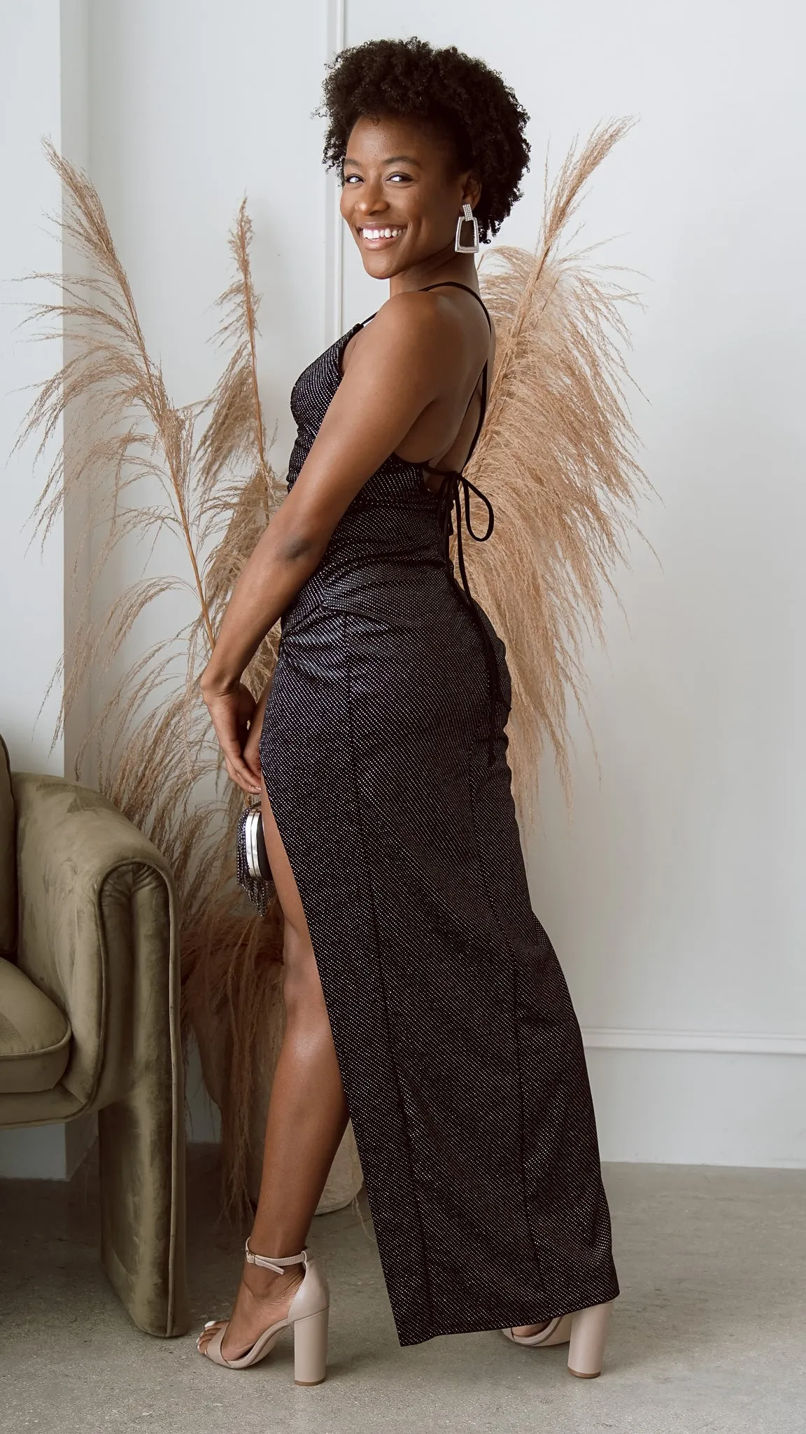 Seline Glittery Maxi Thigh Slit Dress
