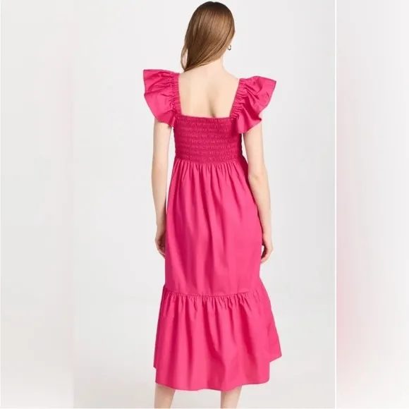 Shopbop o.p.t Hot Pink Magenta Tuscany Tiered Ruffle Sleeve Midi Dress Ruched S