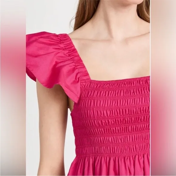 Shopbop o.p.t Hot Pink Magenta Tuscany Tiered Ruffle Sleeve Midi Dress Ruched S