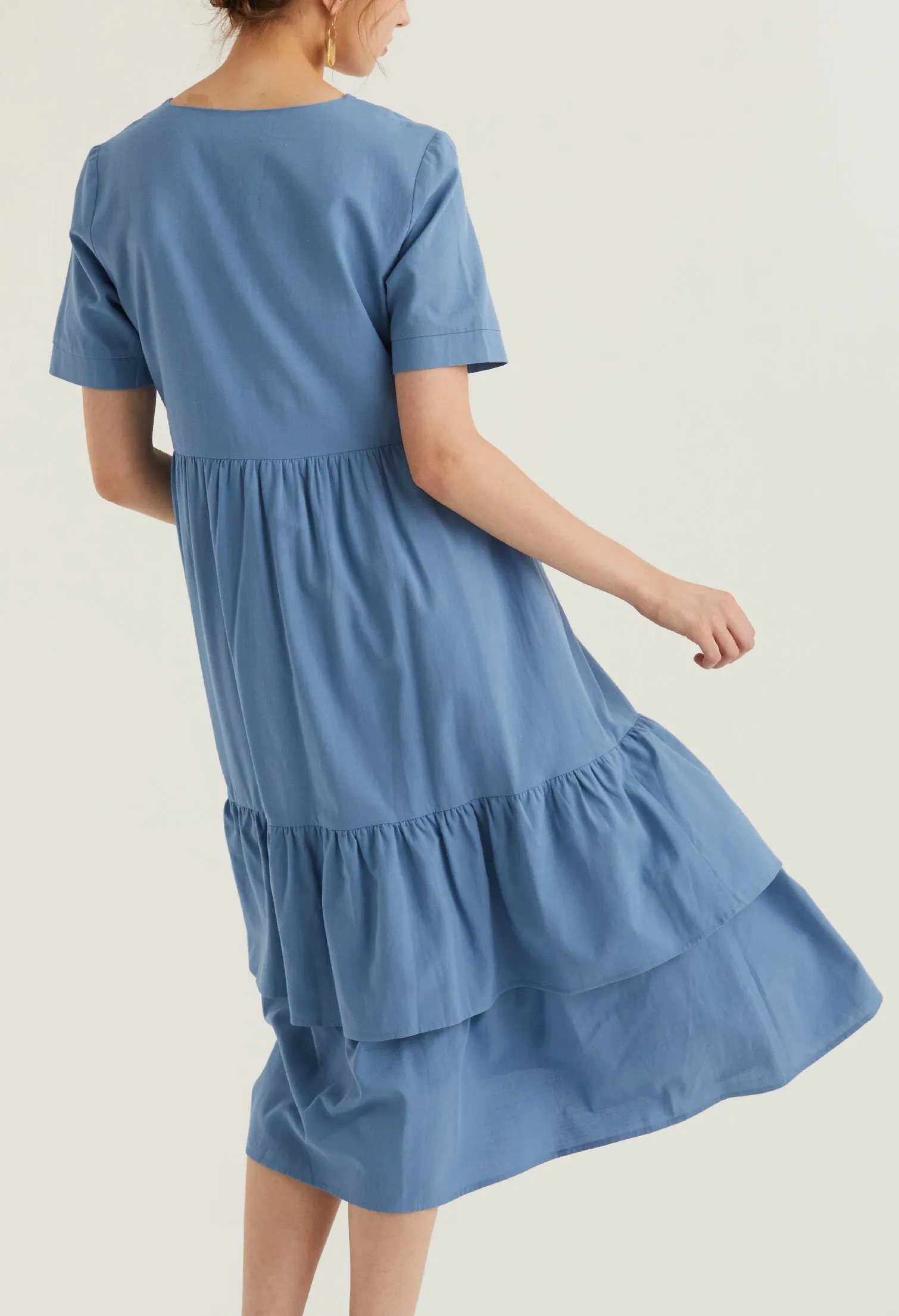 Short Sleeved Drop Waist Midi Dress