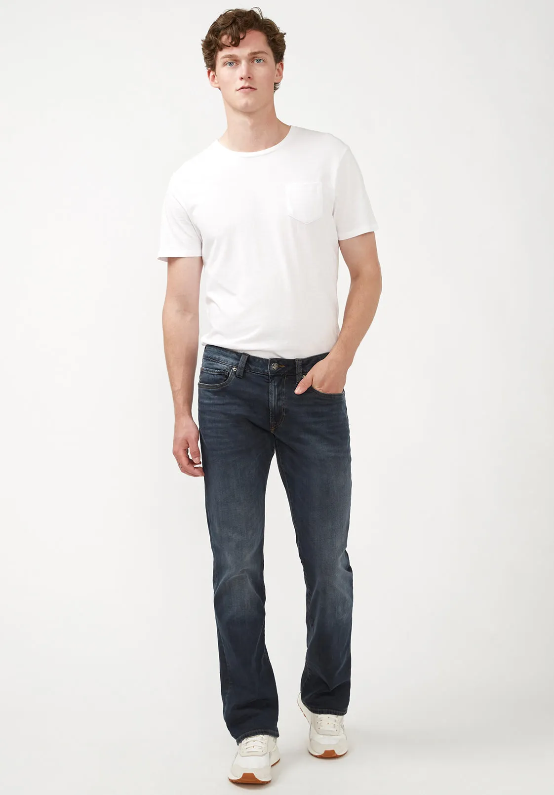 Slim Bootcut King Men's Jeans in Crinkled and Sanded Dark Blue - BM22720 
