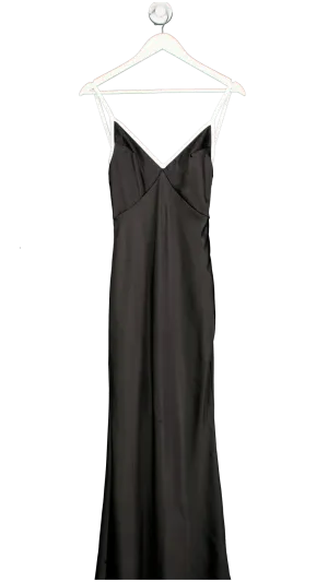 Sndys Black Satin Cami Plunge Maxi Dress UK XS