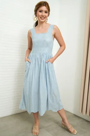 SOLEIL Sleeveless Eyelet Midi Dress (Powder Blue)