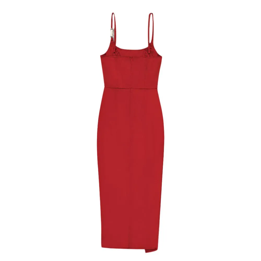 Spaghetti Strap Side Slit Bodycon Midi Dress