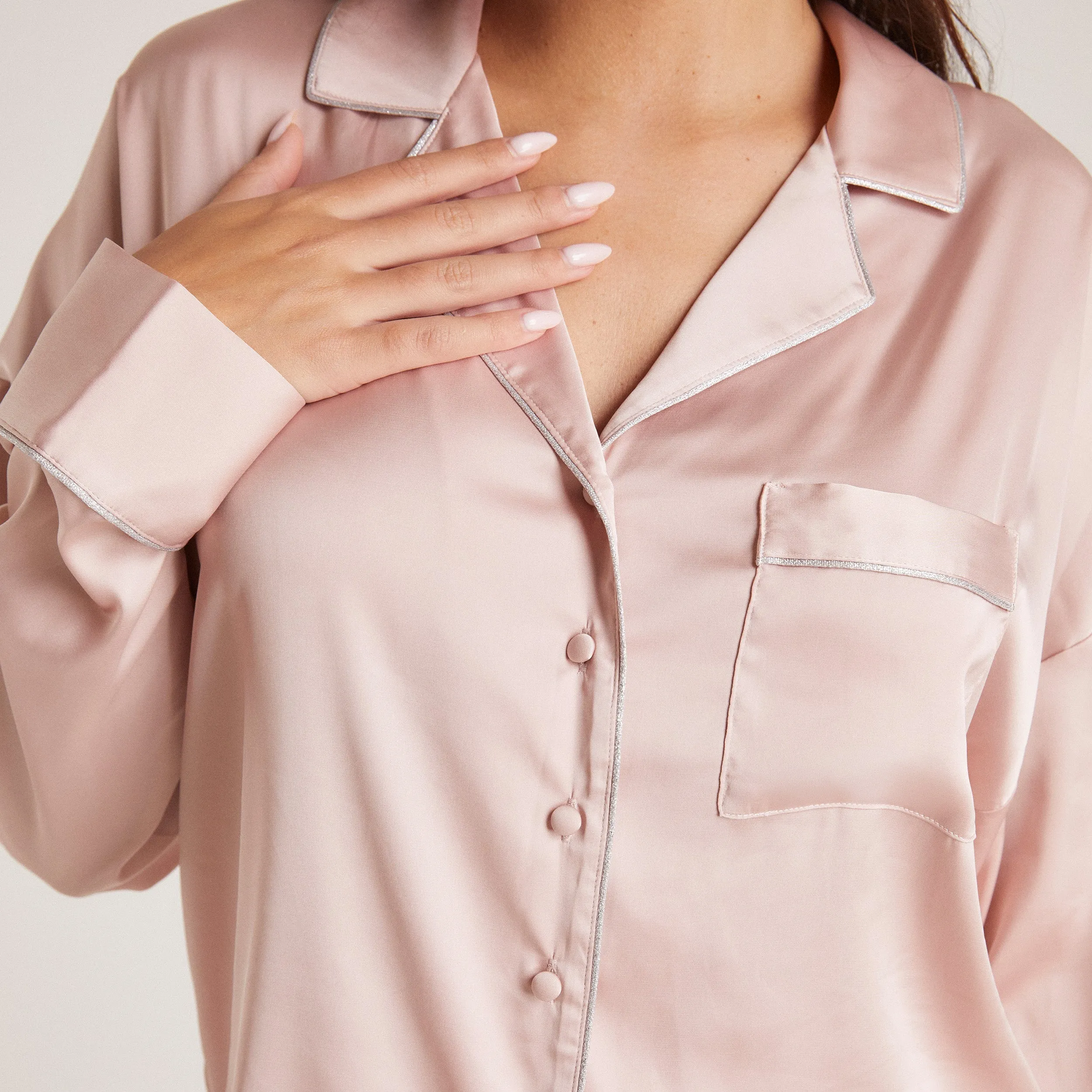 Sparkle Chemise de Pyjama Satinée - Rose Clair