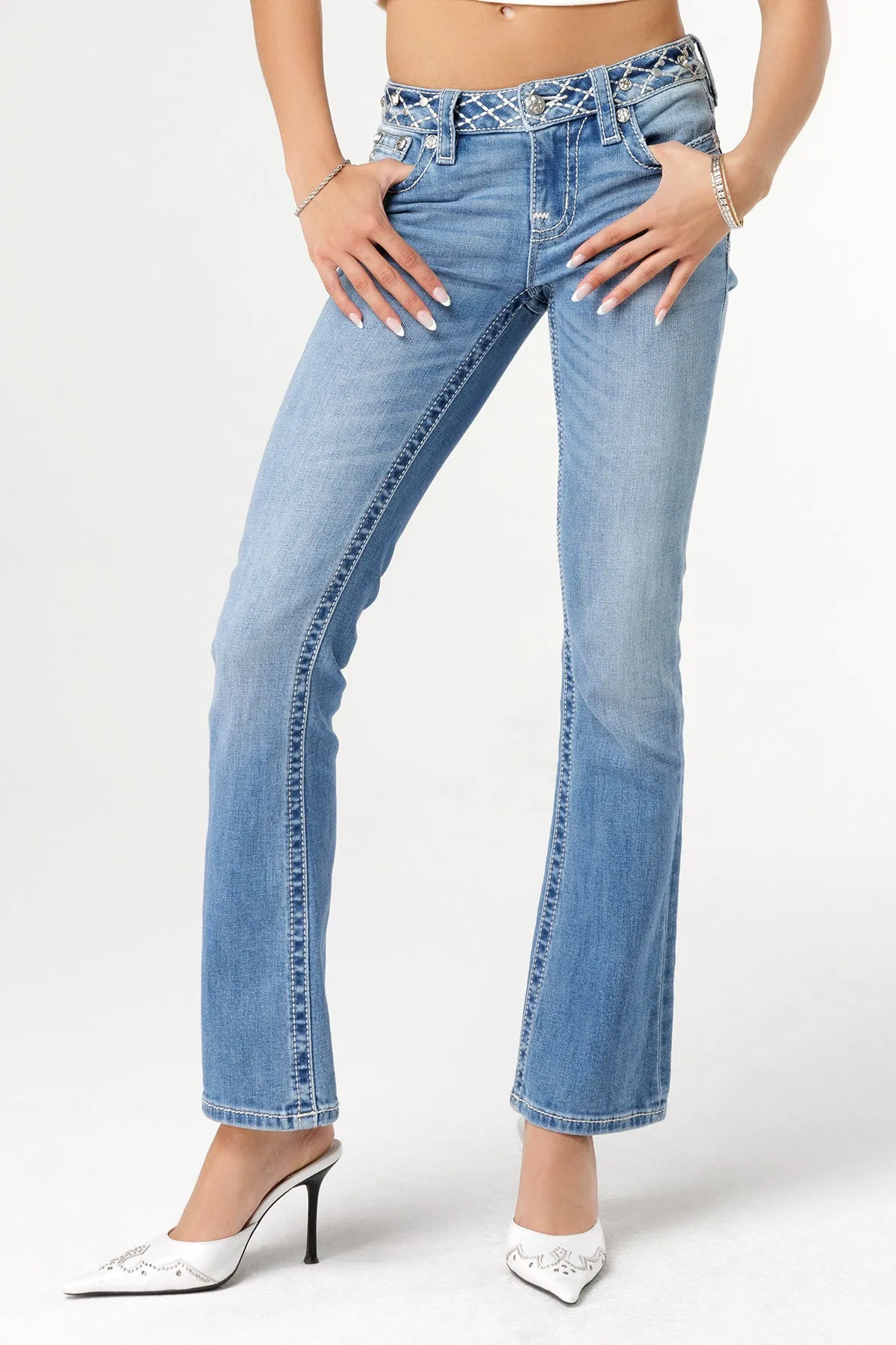 Stitched Belt Bootcut Jeans
