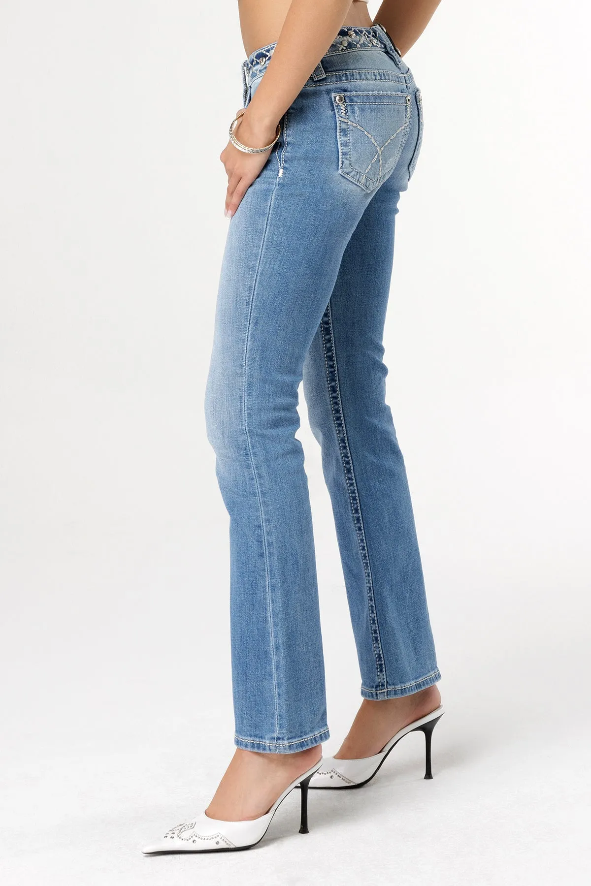 Stitched Belt Bootcut Jeans
