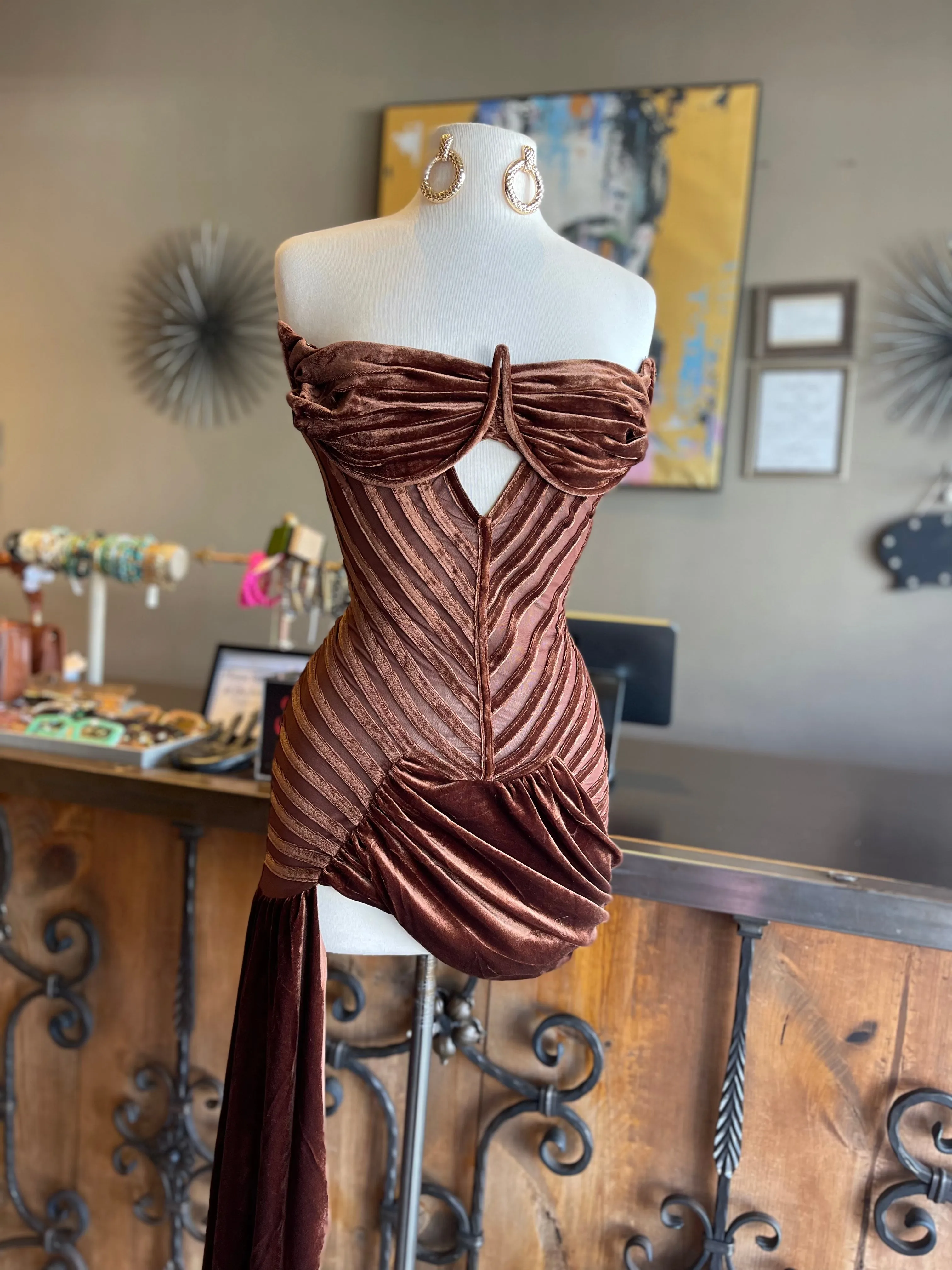 Strap Shoulder Tube Mini Dress W Tail
