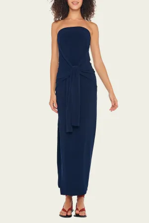 Strapless All-in-One Side Slit Gown in True Navy