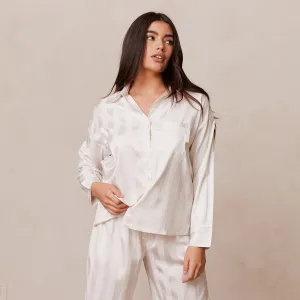 Striped Satin Chemise de Pyjama - Perle