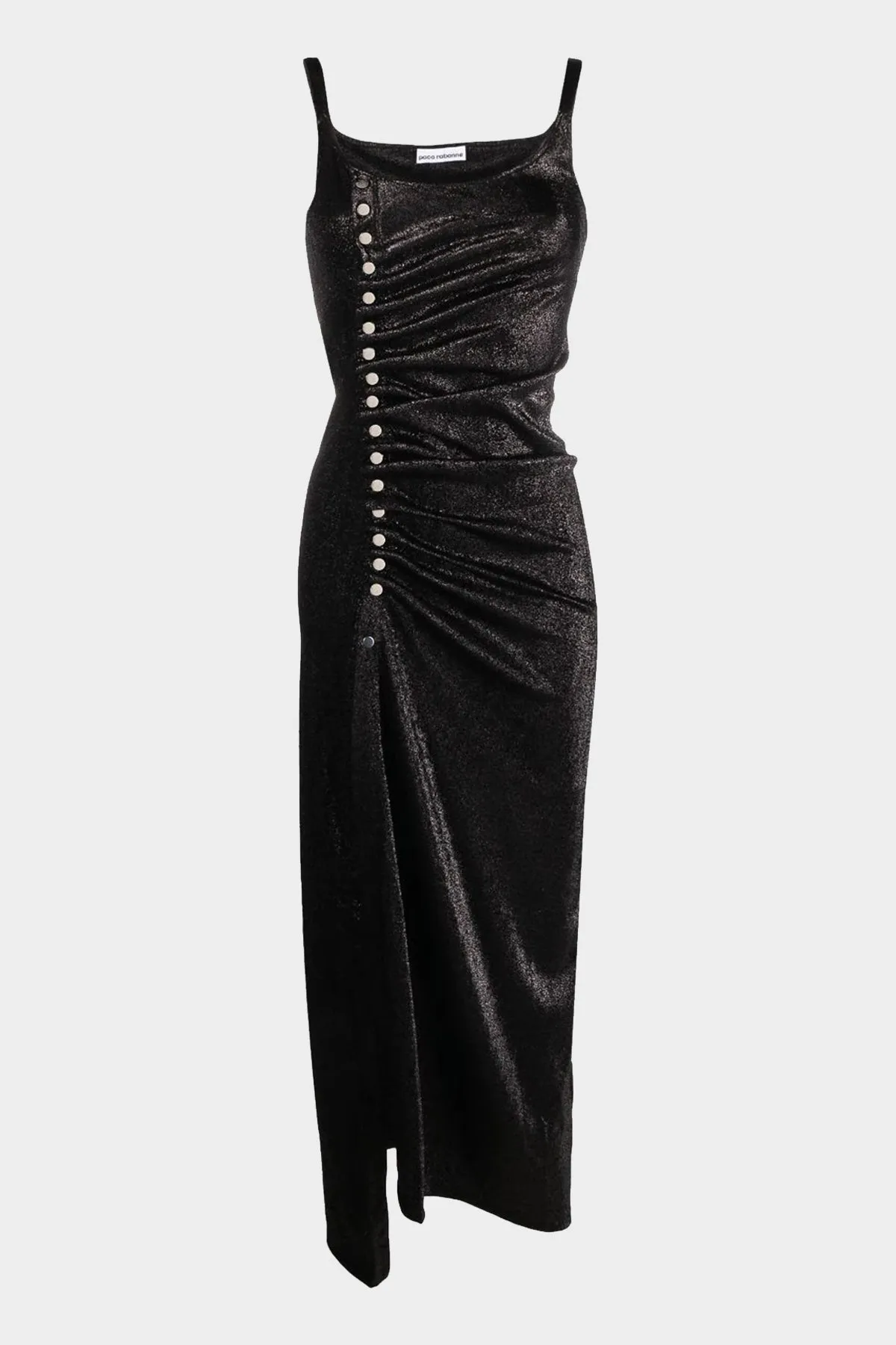 Stud-Detailed Metallic Maxi Dress in Black