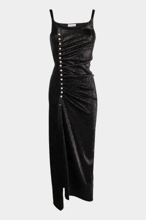 Stud-Detailed Metallic Maxi Dress in Black
