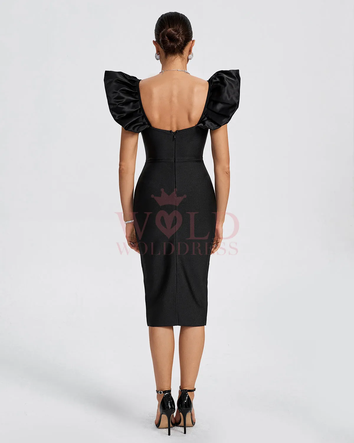 Sweetheart Bubble Sleeve Midi Bandage Dress