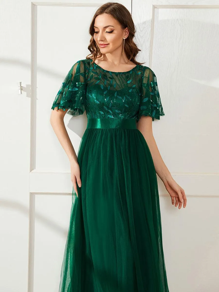 Taille personnalisée Robes de soirée brodées à manches courtes pour femmes