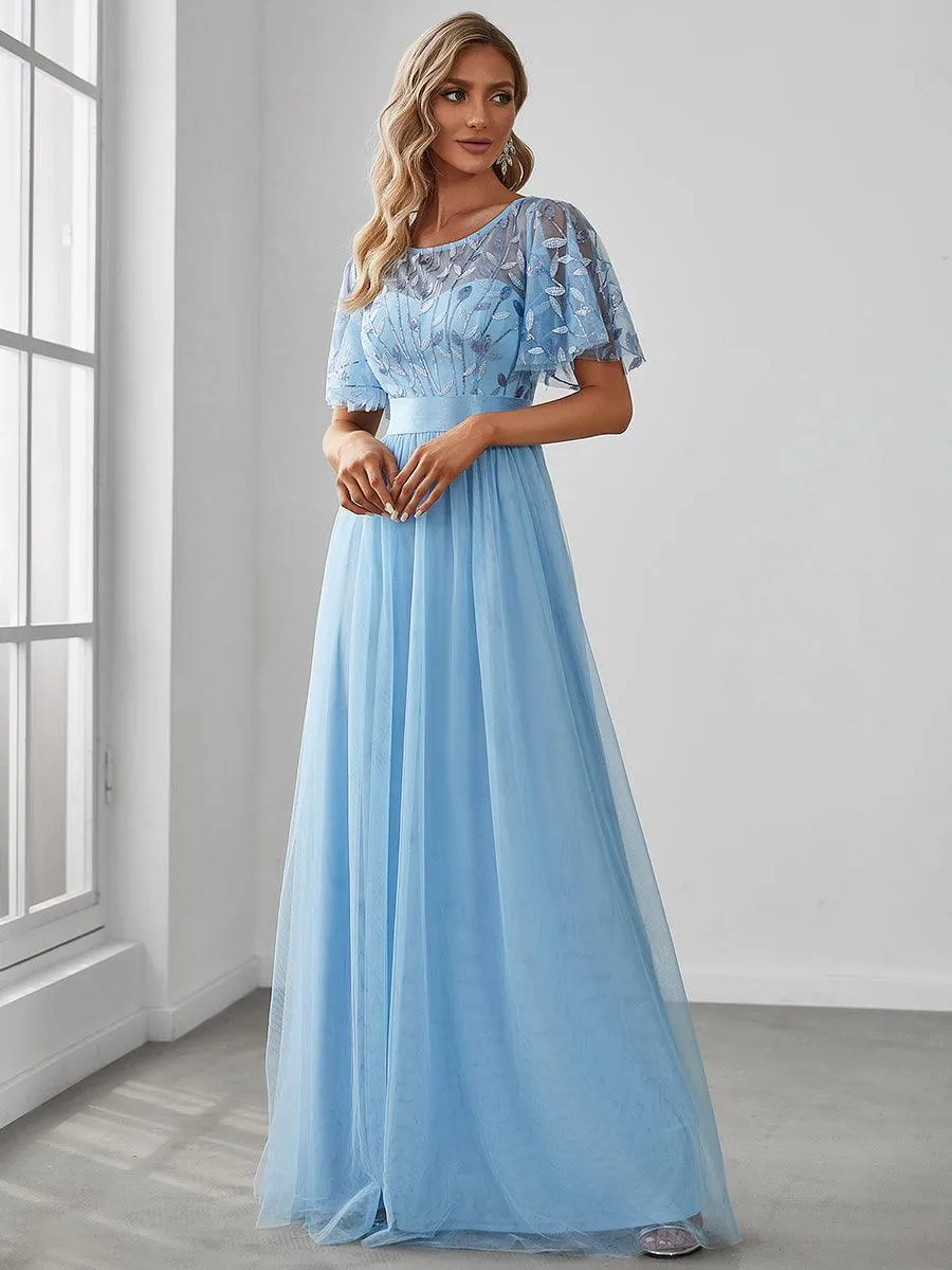 Taille personnalisée Robes de soirée brodées à manches courtes pour femmes