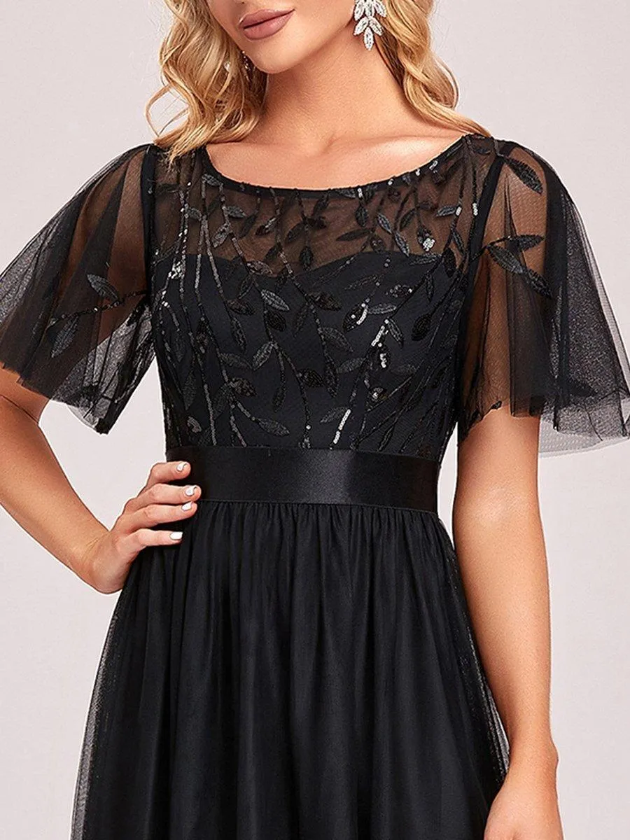 Taille personnalisée Robes de soirée brodées à manches courtes pour femmes