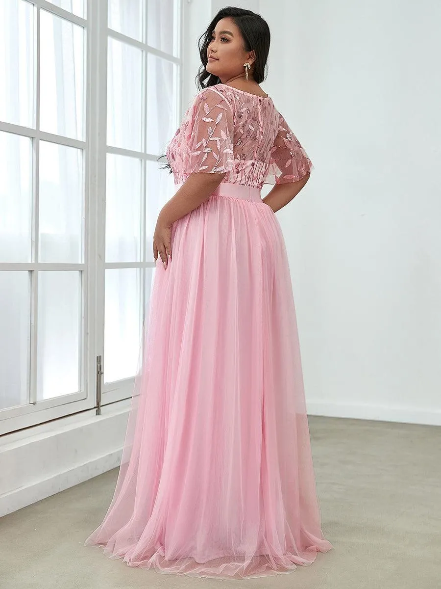 Taille personnalisée Robes de soirée brodées à manches courtes pour femmes