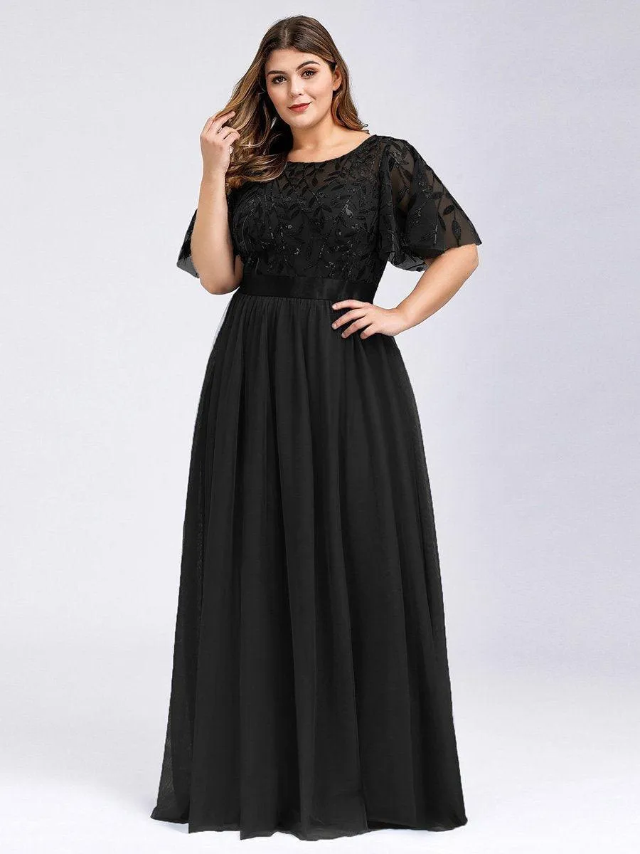 Taille personnalisée Robes de soirée brodées à manches courtes pour femmes
