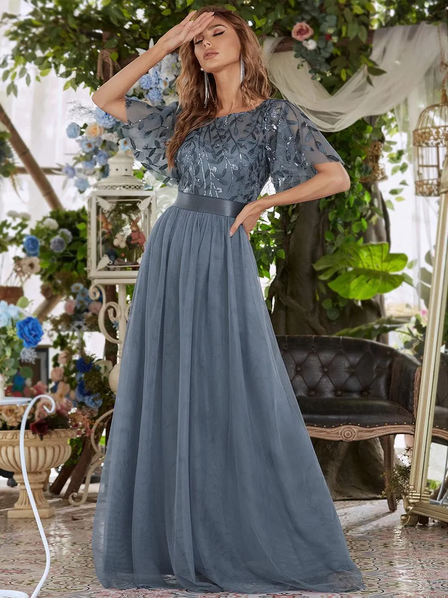 Taille personnalisée Robes de soirée brodées à manches courtes pour femmes